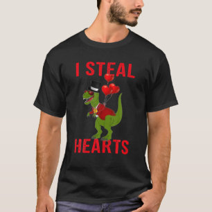 I Steal Hearts Valentines Day Funny Dinosaur Graph T-Shirt