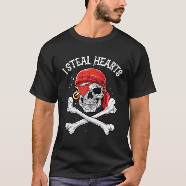 I Steal Hearts Valentines Day Pirate Gifts Kids Bo T-Shirt (Front)