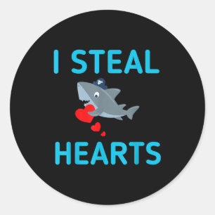 I Steal Hearts Valentines Day Shark  Classic Round Sticker