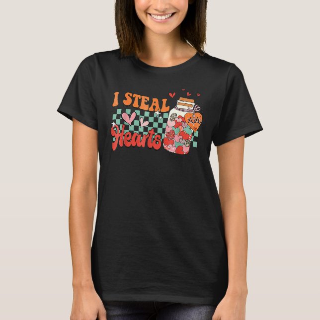 I Steal Hearts Xoxo Retro Groovy Valentines Day Dr T-Shirt (Front)