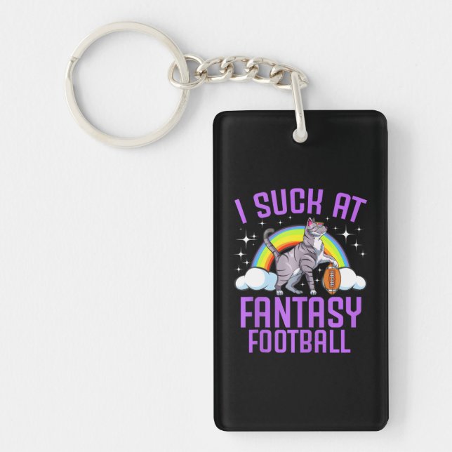 I Suck At Fantasy Football Cat Rainbow Kitten Key Ring (Front)
