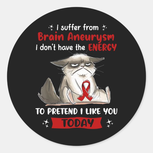 I Suffer From Brain Aneurysm Awareness Fun Cat  Classic Round Sticker (Front)