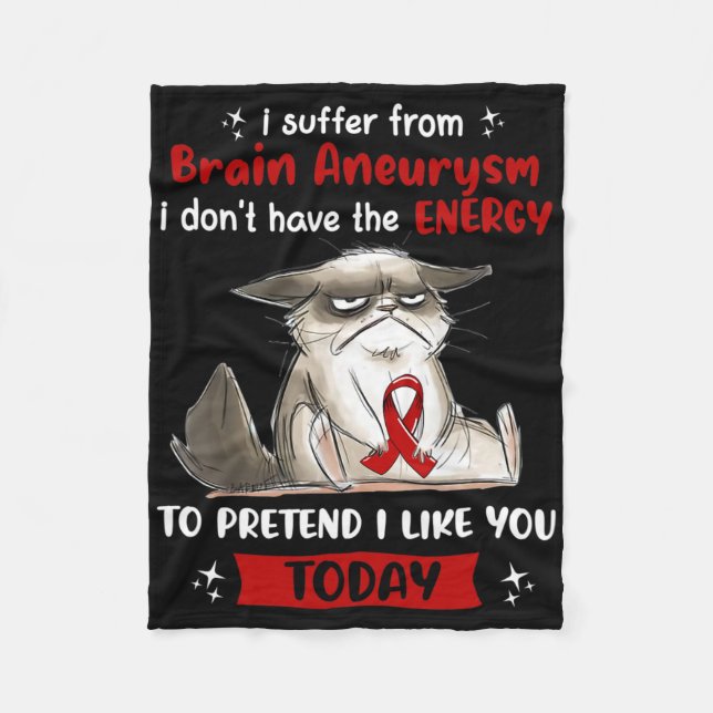 I Suffer From Brain Aneurysm Awareness Fun Cat  Fleece Blanket (Front)