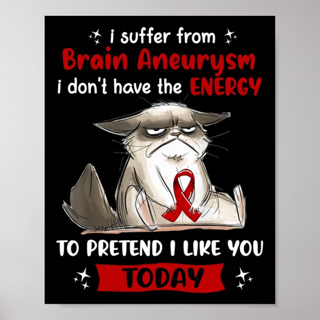 I Suffer From Brain Aneurysm Awareness Fun Cat  Poster (Front)