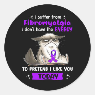 I Suffer From Fibromyalgia Awareness Fun Cat  Classic Round Sticker
