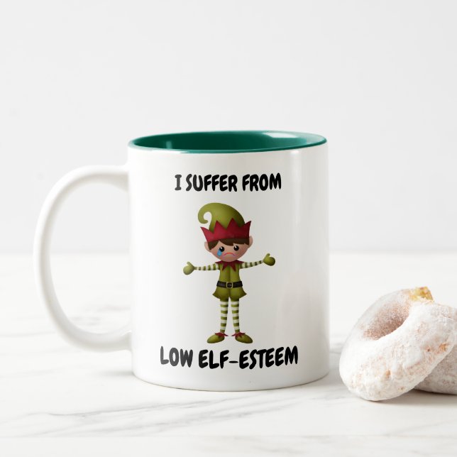 I SUFFER FROM LOW ELF-ESTEEM HOLIDAY MUG (With Donut)