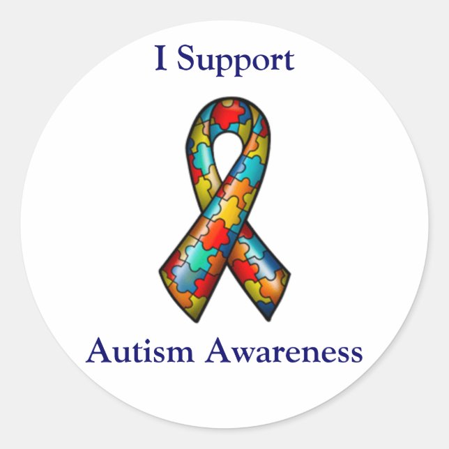 I Support Autism Awareness Classic Round Sticker (Front)