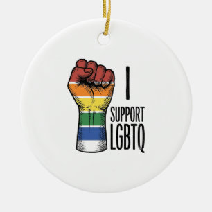 I Support LGBTQ Vintage Pride Fist Shirt Design_1 Ceramic Tree Decoration