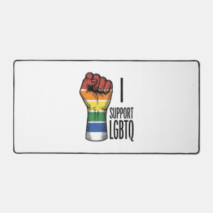 I Support LGBTQ Vintage Pride Fist Shirt Design_1 Desk Mat