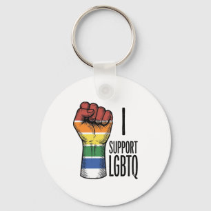 I Support LGBTQ Vintage Pride Fist Shirt Design_1 Key Ring