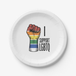 I Support LGBTQ Vintage Pride Fist Shirt Design_1 Paper Plate