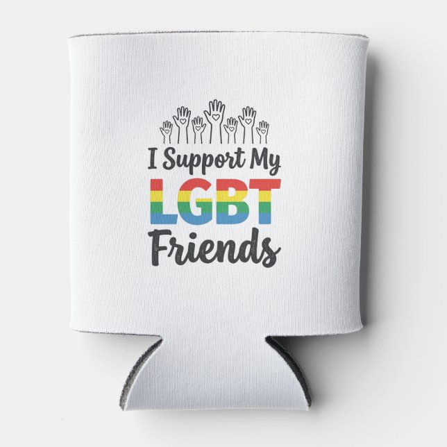 I Support My LGBT Friends Rainbow Pride Vector Des Can Cooler (Front)
