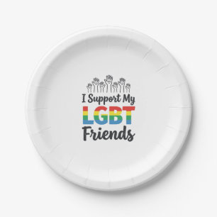 I Support My LGBT Friends Rainbow Pride Vector Des Paper Plate