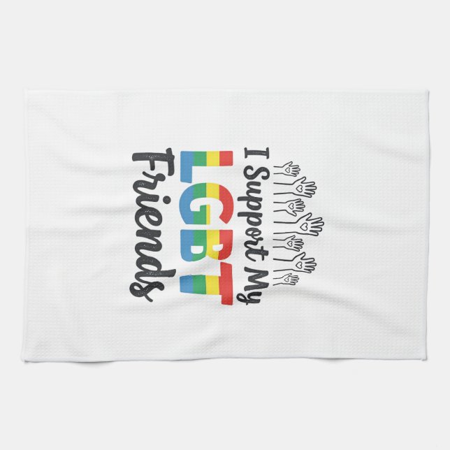 I Support My LGBT Friends Rainbow Pride Vector Des Tea Towel (Horizontal)