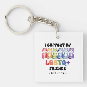I Support My LGBTQ Friends – Rainbow Cat Pride Key Ring