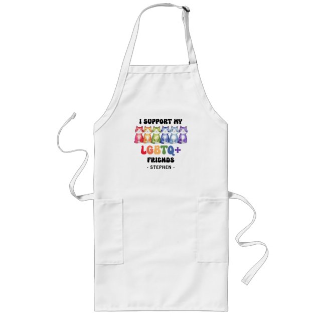 I Support My LGBTQ Friends – Rainbow Cat Pride Long Apron (Front)