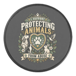 I Support Protecting Animals from Abuse Paw Heart Hockey Puck
