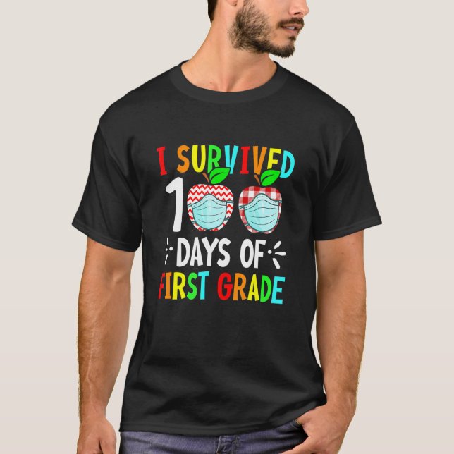 I Survived 100 Days Of 1st First Grade Face Mask K T-Shirt (Front)