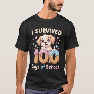 I Survived 100 Days of School Funny Punny Dog Ice T-Shirt