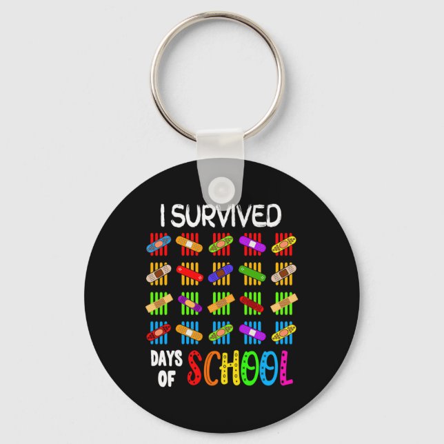 I Survived 100 Days Of School Teacher and Kids Gif Key Ring (Front)