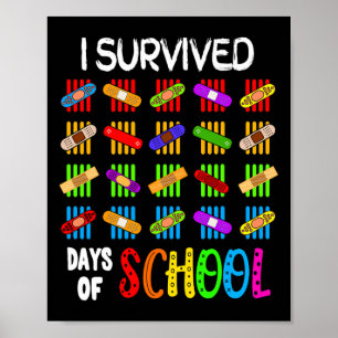 I Survived 100 Days Of School Teacher and Kids Gif Poster