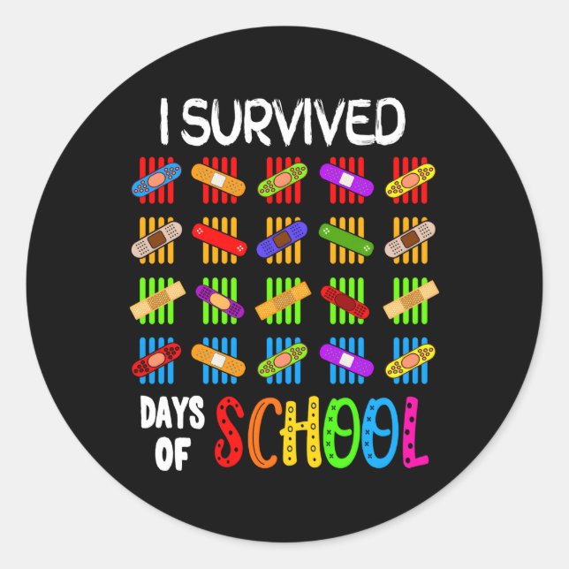 I Survived 100 Days Of School Teacher Band Aid Classic Round Sticker (Front)