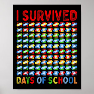 I Survived 100 Days Of School Teacher Kids Bynd Ai Poster