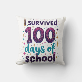 I Survived 100 Days of School Unicorn Design Cushion