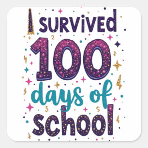 I Survived 100 Days of School Unicorn Design Square Sticker