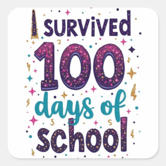 I Survived 100 Days of School Unicorn Design  Square Sticker