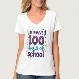 I Survived 100 Days of School Unicorn Design T-Shirt