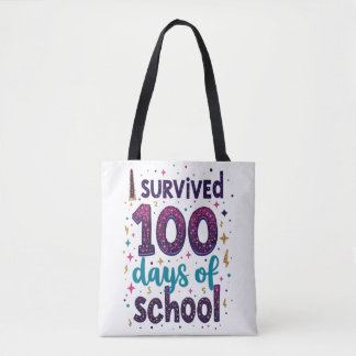 I Survived 100 Days of School Unicorn Design  Tote Bag