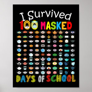 I Survived 100 Masked Days Of School 100 Fun Masks Poster