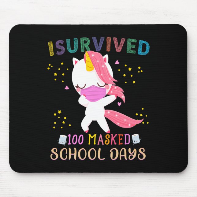I Survived 100 Masked School Days Dabbing Unicorn  Mouse Mat (Front)
