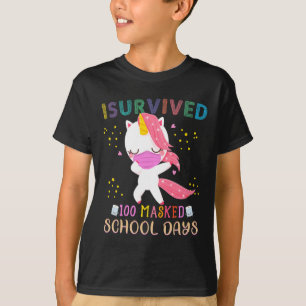 I Survived 100 Masked School Days Dabbing Unicorn T-Shirt