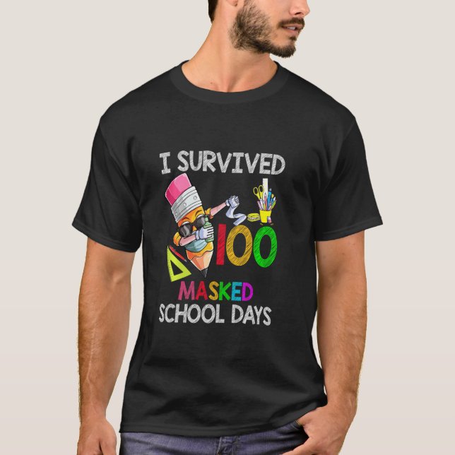 I Survived 100 Masked School Days Face Mask Dabbin T-Shirt (Front)