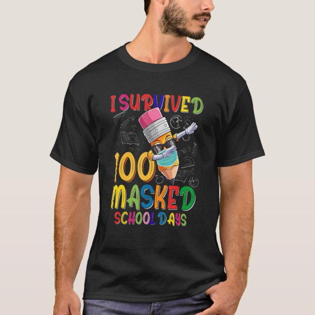 I Survived 100 Masked School Days Face Mask Dabbin T-Shirt (Front)