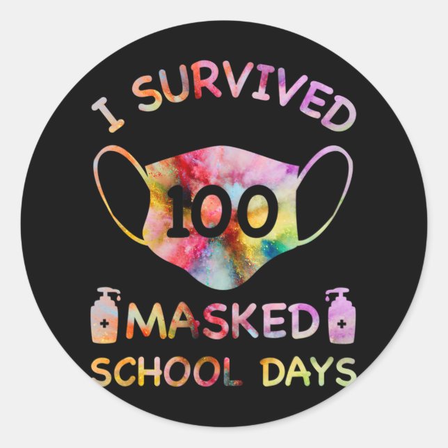 I Survived 100 Masked School Days For Kids Teacher Classic Round Sticker (Front)