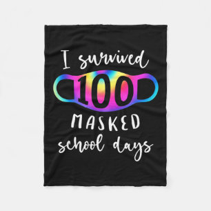 I Survived 100 Masked School Days Tie Dye Fleece Blanket