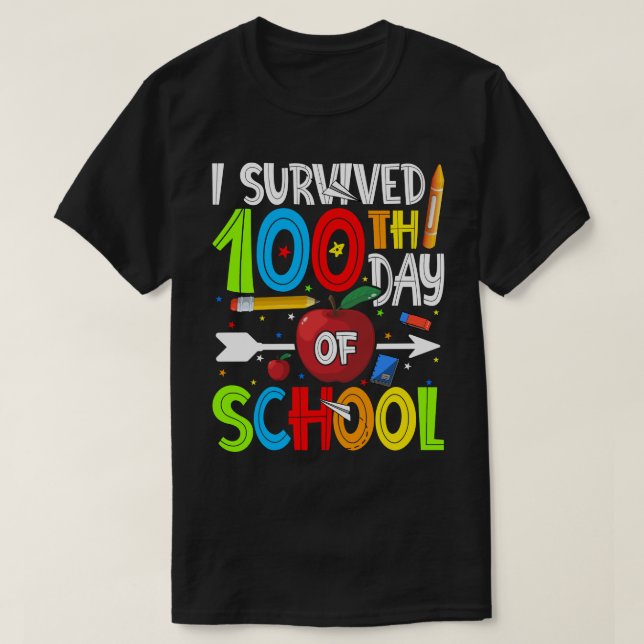 I Survived 100TH Day Of School T-Shirt Happy 100th (Design Front)