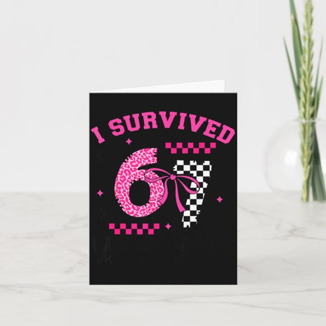 I Survived 67 Days Leopard Checkered 67 Kindergart Card (Front)