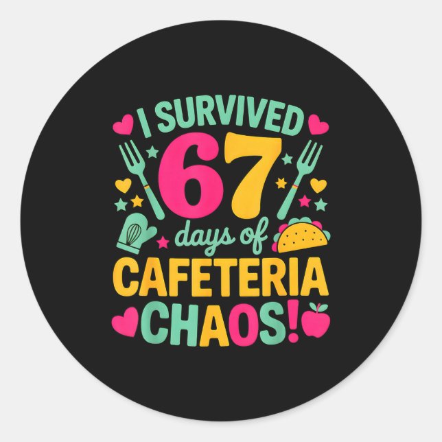 I Survived 67 Days Of Cafeteria Chaos Cute Food Lu Classic Round Sticker (Front)