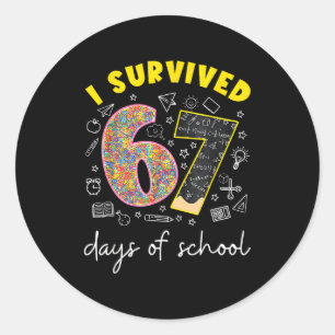 I Survived 67 Days Of School 67 Meme Rainbow Math Classic Round Sticker