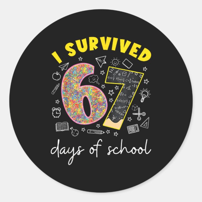 I Survived 67 Days Of School 67 Meme Rainbow Math  Classic Round Sticker (Front)