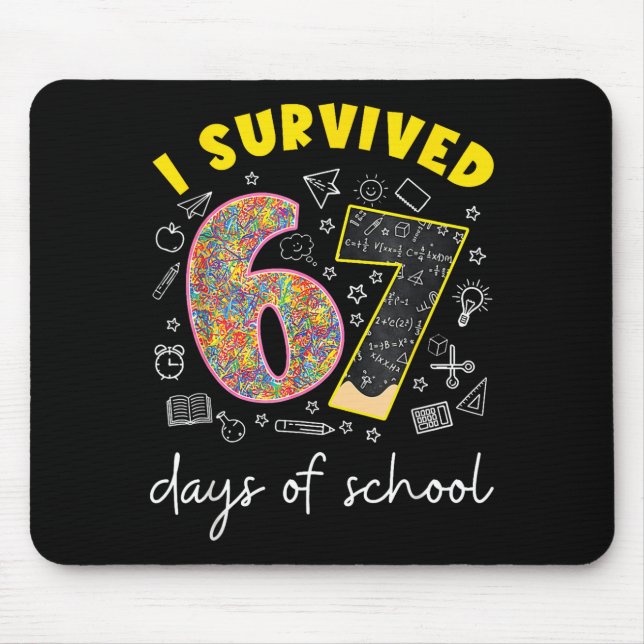 I Survived 67 Days Of School 67 Meme Rainbow Math  Mouse Mat (Front)