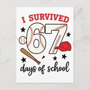 I Survived 67 Days of School Baseball Sport 100 Invitation Postcard