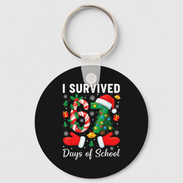 I Survived 67 Days Of School Candy Cane Christmas  Key Ring (Front)