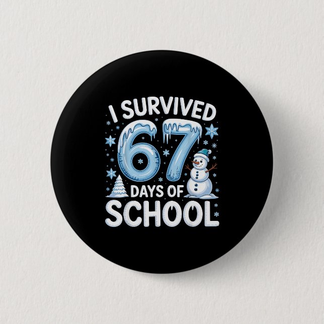 I Survived 67 Days Of School Christmas Candy Cane  6 Cm Round Badge (Front)