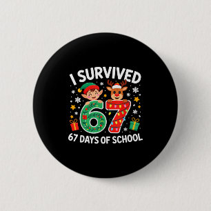 I Survived 67 Days Of School Christmas Candy Cane 6 Cm Round Badge