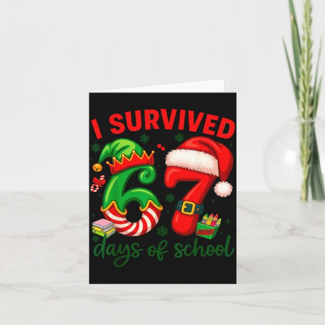 I Survived 67 Days Of School Christmas Candy Cane  Card (Front)